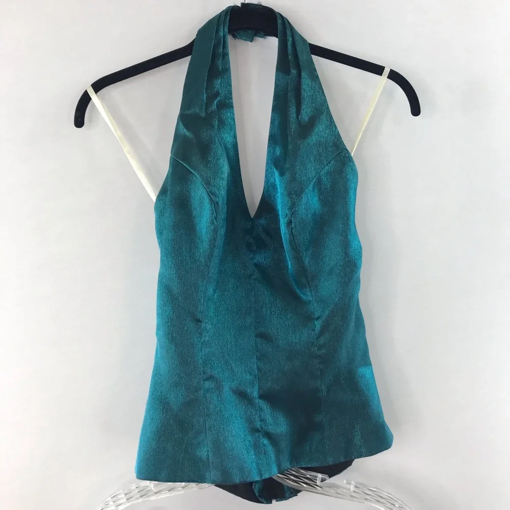 Eden Maids Teal Shimmer Two Piece Halter Maxi Dress Size 4